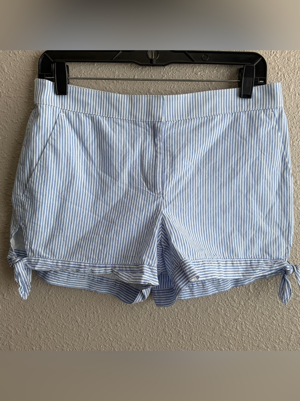 Ann Taylor Loft Seersucker Blue White Striped Tie Side Cotton Shorts